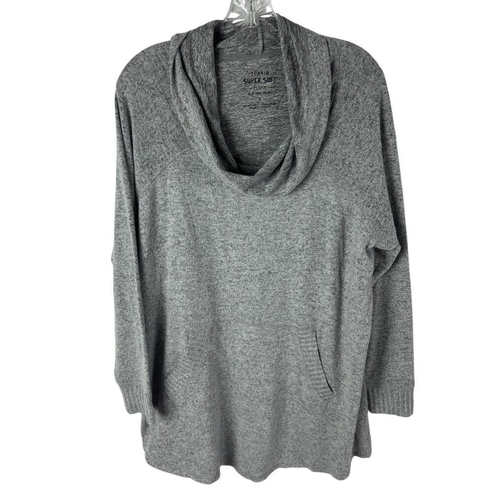 Torrid Women's Tunic Top Size 1/1X Super Soft Plush Gray Cowl Neck Long Sleeves